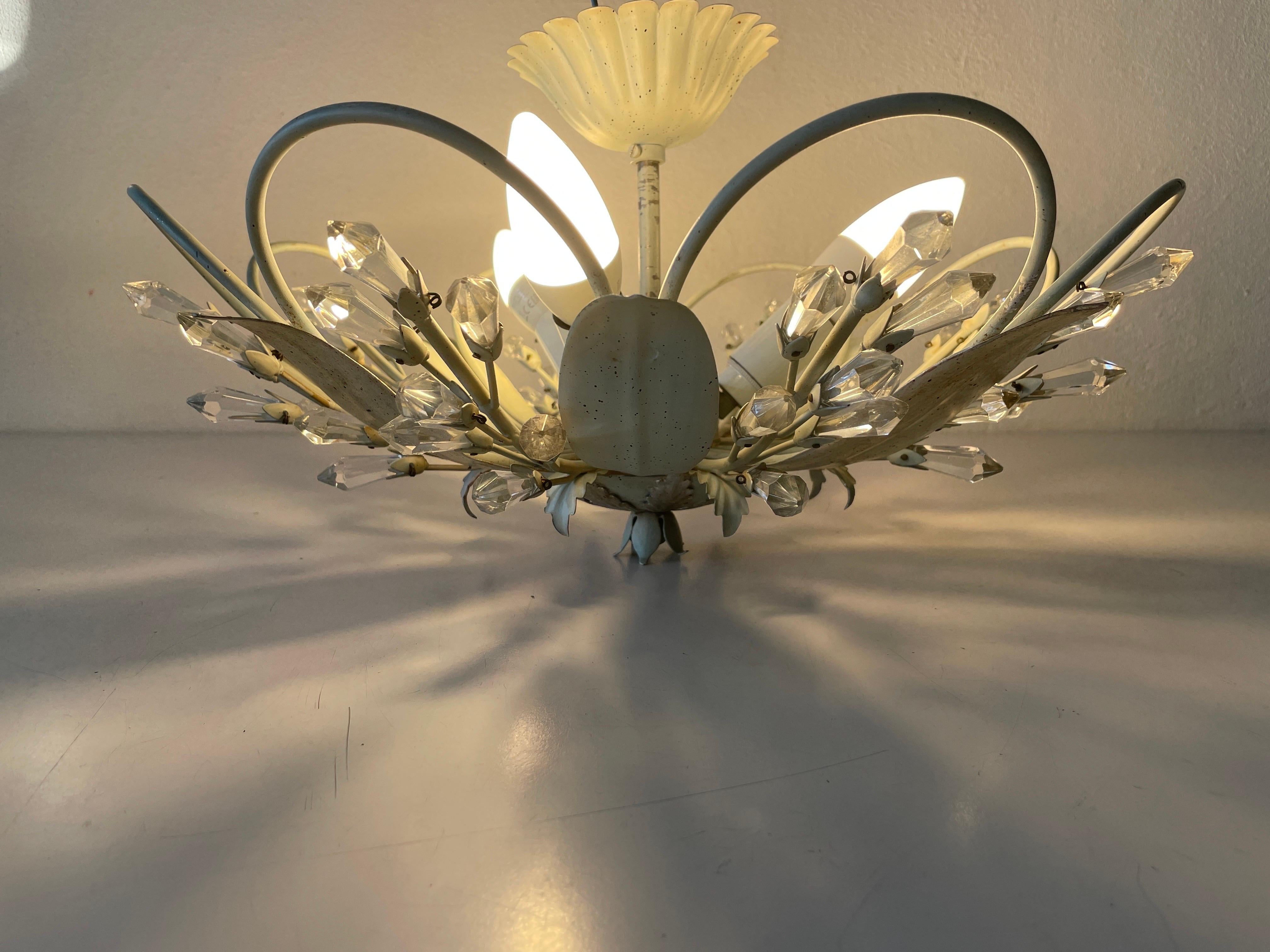 Flower Design Ceiling Lamp with Glass Ornaments, 1950s, Germany For Sale 12