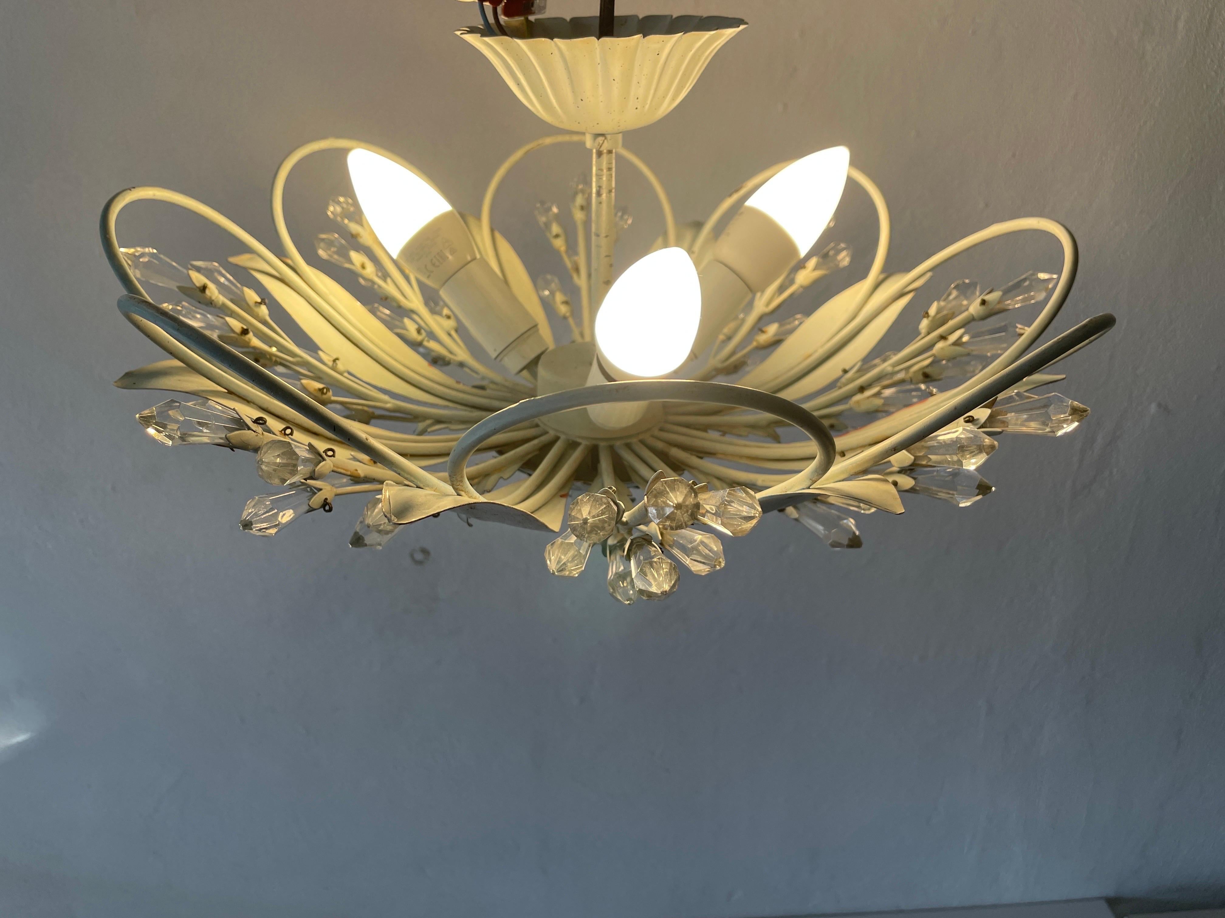 Flower Design Ceiling Lamp with Glass Ornaments, 1950s, Germany For Sale 13