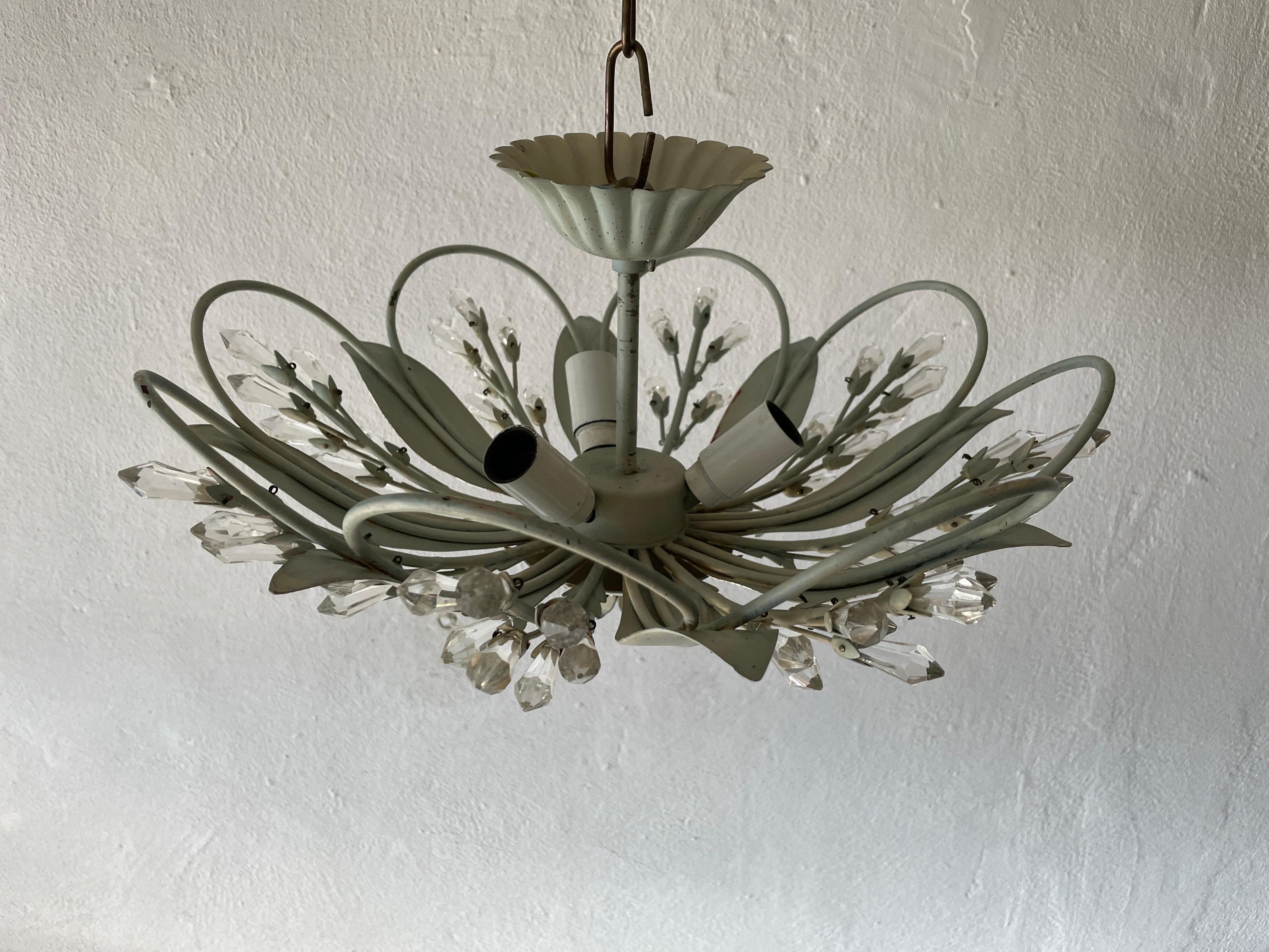 Mid-20th Century Flower Design Ceiling Lamp with Glass Ornaments, 1950s, Germany For Sale