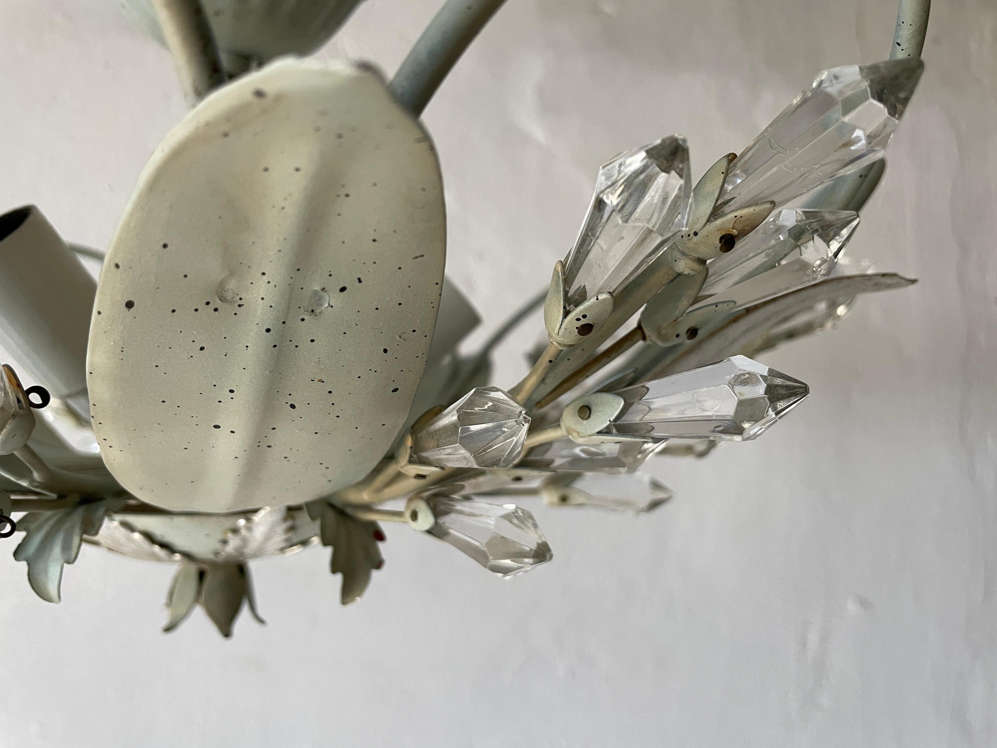 Metal Flower Design Ceiling Lamp with Glass Ornaments, 1950s, Germany For Sale