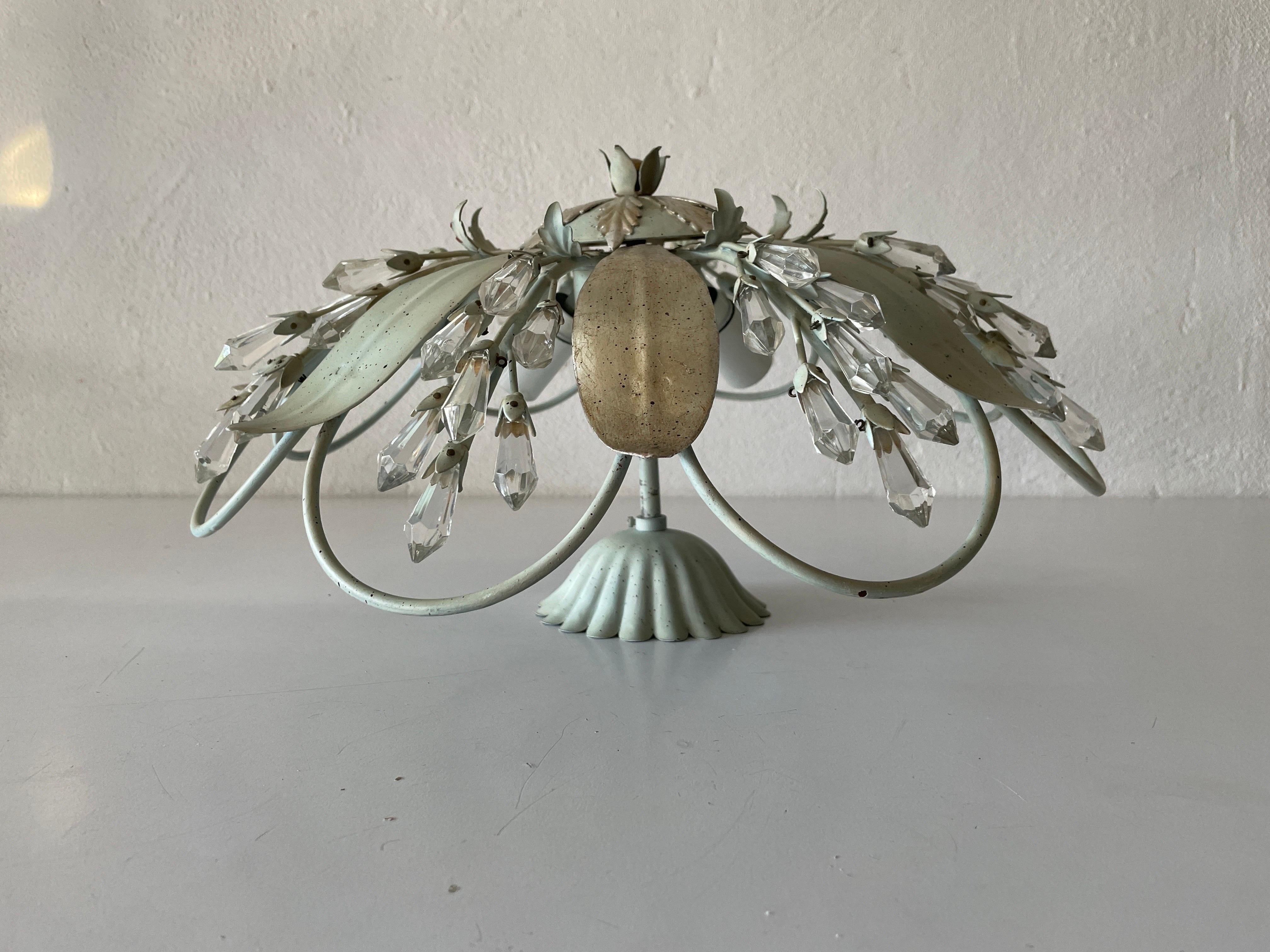 Flower Design Ceiling Lamp with Glass Ornaments, 1950s, Germany For Sale 2