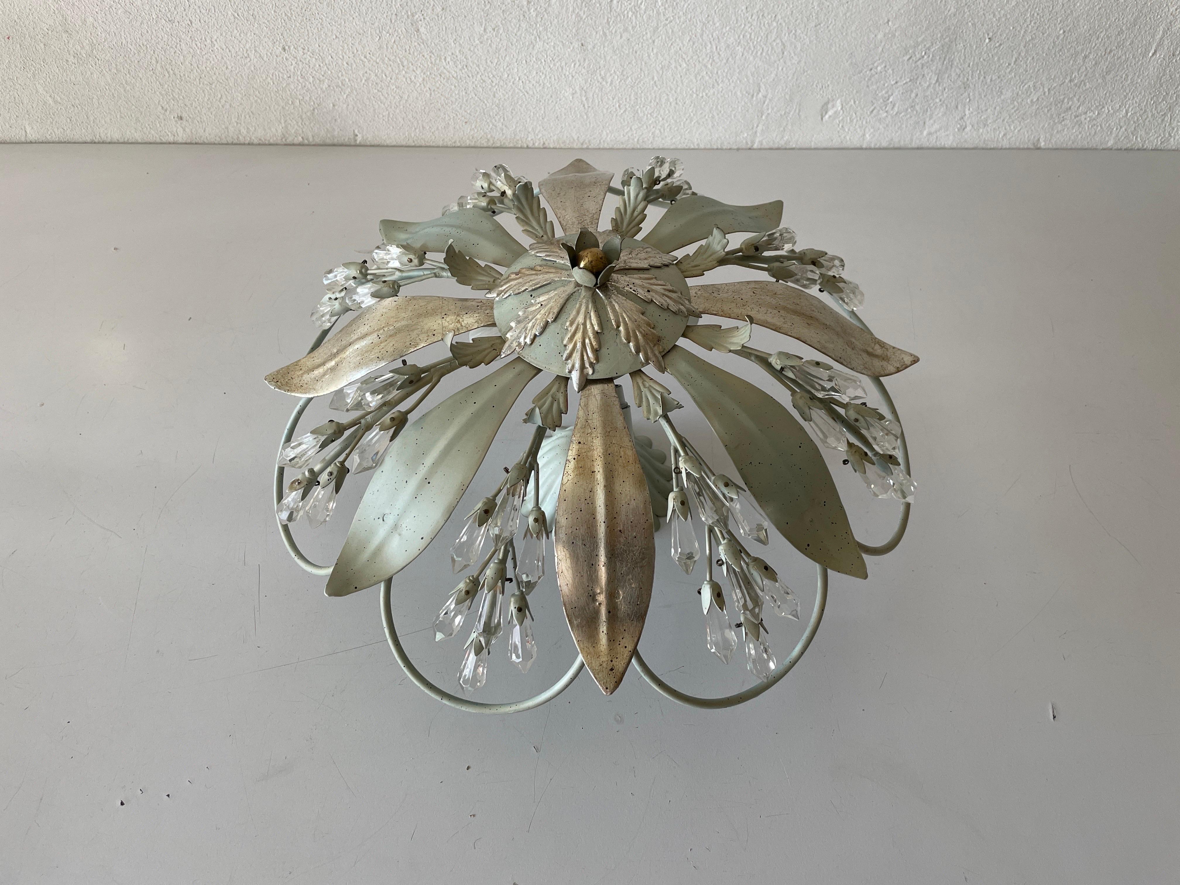 Flower Design Ceiling Lamp with Glass Ornaments, 1950s, Germany For Sale 3