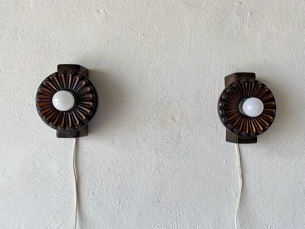Space Age Flower Design Ceramic Pair of Wall Lamps, 1960s, Germany For Sale