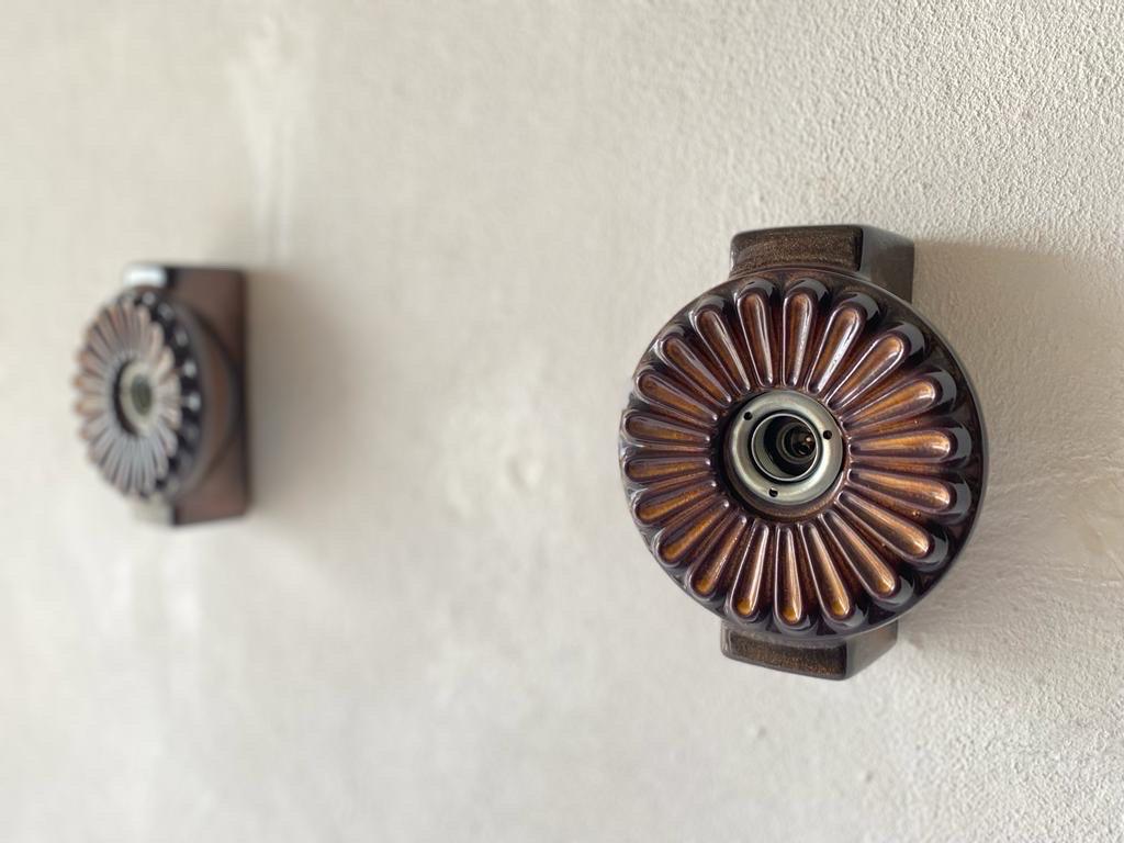 Mid-20th Century Flower Design Ceramic Pair of Wall Lamps, 1960s, Germany For Sale