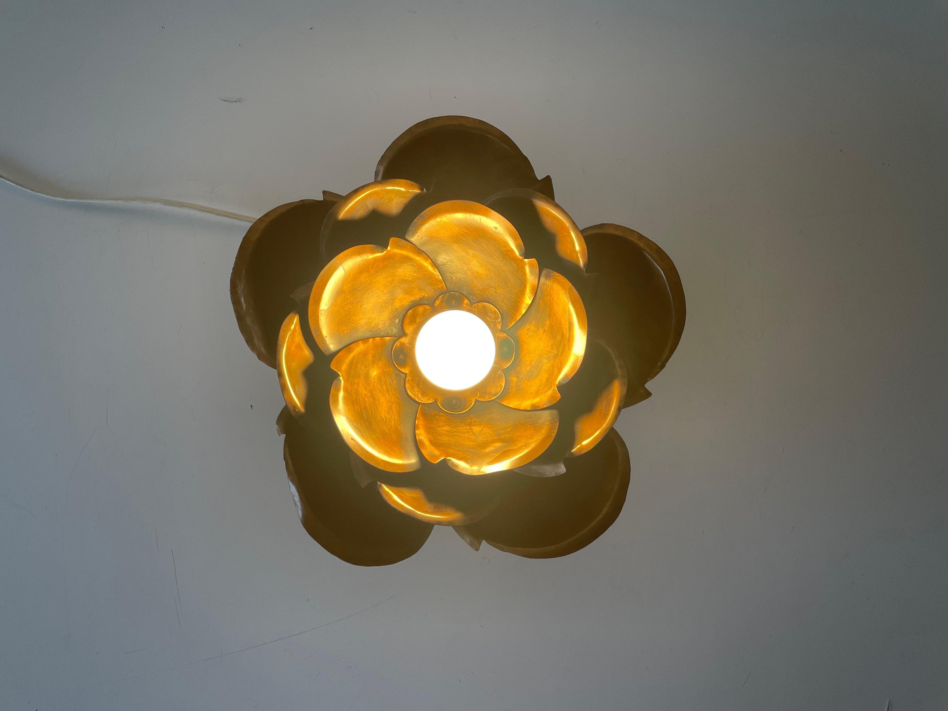 Flower Design Copper Flush Mount Ceiling Lamps, 1970s, Germany 7