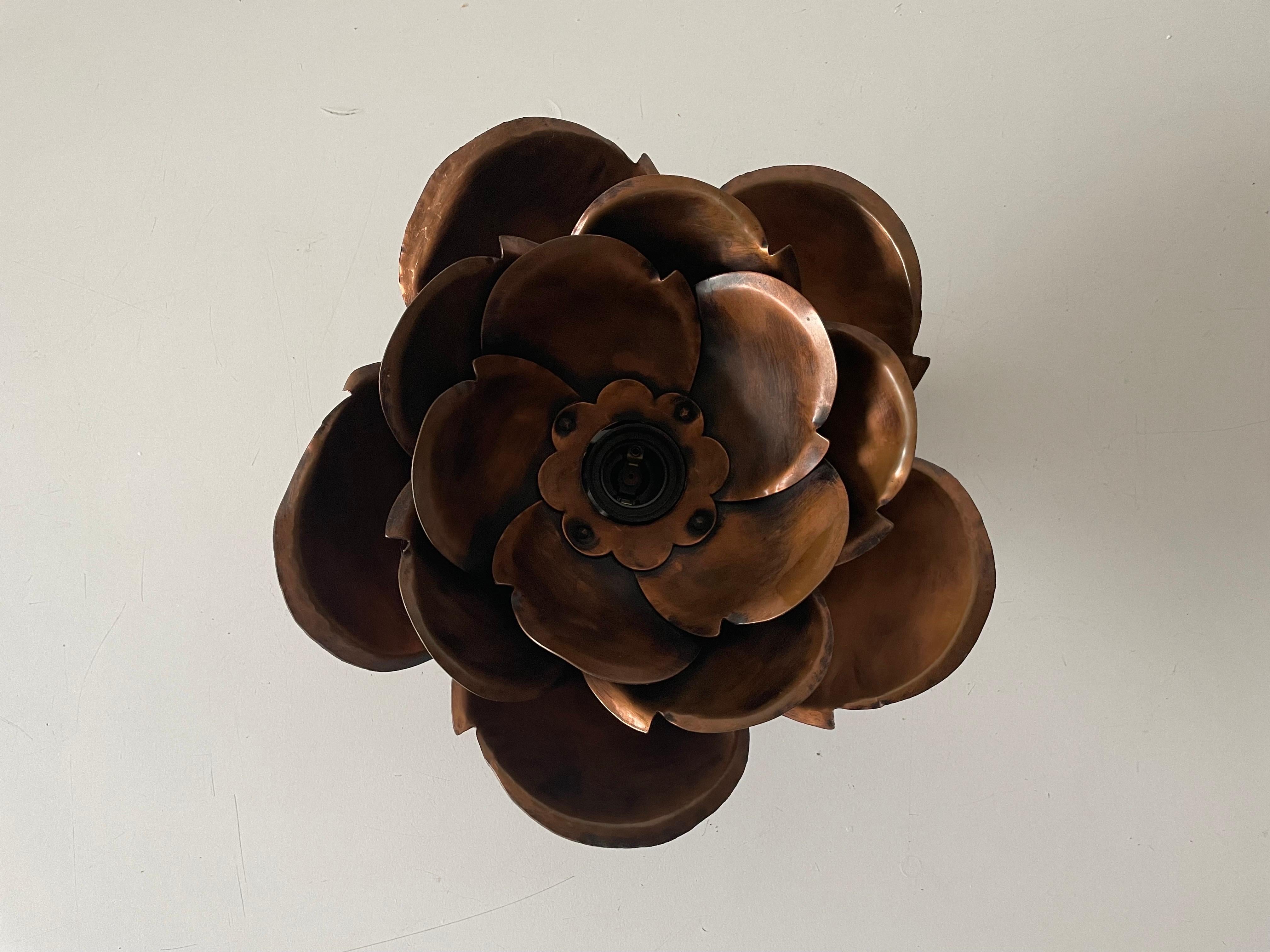 Flower Design Copper Flush Mount Ceiling Lamps, 1970s, Germany 1