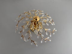 Flower Design Crystal Glass and Gold Metal Flush Mount, 1980s, Germany