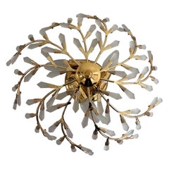 Flower Design Crystal Glass and Gold Metal Flush Mount, 1980s, Germany