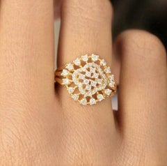 Bague en or massif 14K avec diamant en forme de fleur Cadeau de mariage pour les femmes