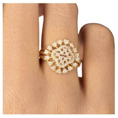 Flower Design Diamond Ring 14K Solid Gold Fine Jewelry Wedding Gift For Women