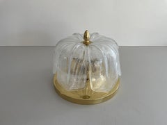 Flower Design Glass Brass Flush Mount Ceiling Lamp by Limburg, 1960s, Germany