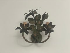 Flower Design Green Metal Single Sconce, 1960s, Germany