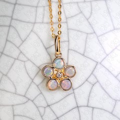 Blume Design Massiv Opal Diamant Halskette 14k Gelbgold