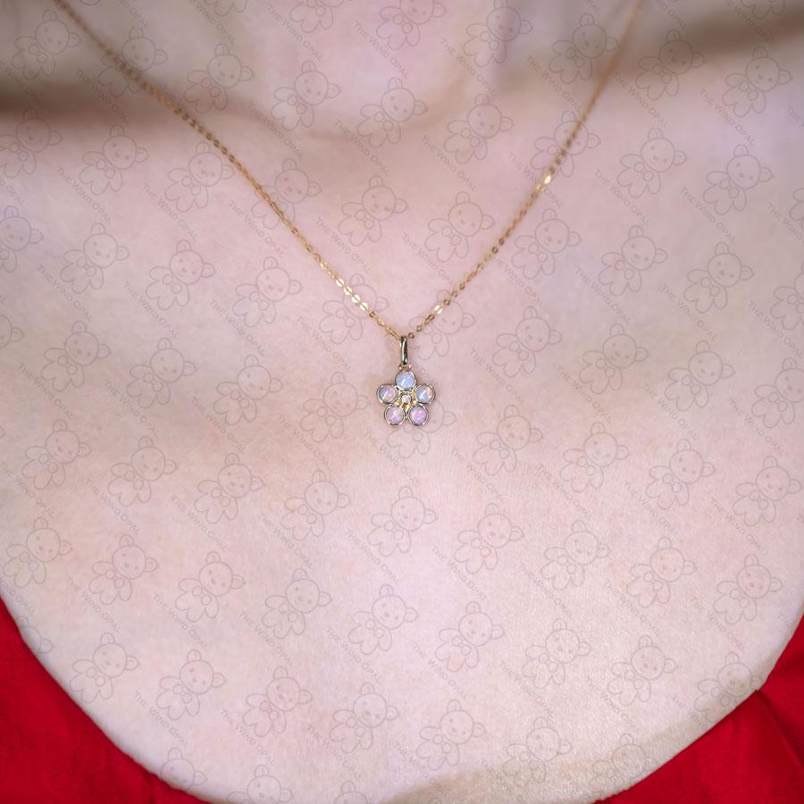 Arts and Crafts Flower Design Solid Opal Diamond Necklace 14k Yellow Gold For Sale