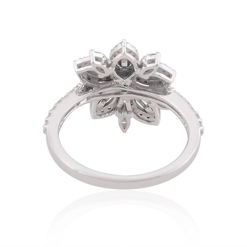 Mixed Cut Flower Diamond 10 Karat Gold Diamond Ring For Sale