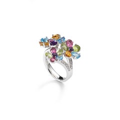 Flower Diamond Amethyst Citrines Topazes and Toumalies Ring