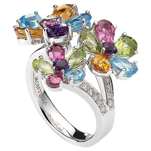 Ring mit Blumenblumen, Diamanten, Amethysten, Zitrinen, Topas und Toumalies im Angebot