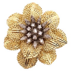 Flower Diamond Brooch with Intricate Petal Detailing