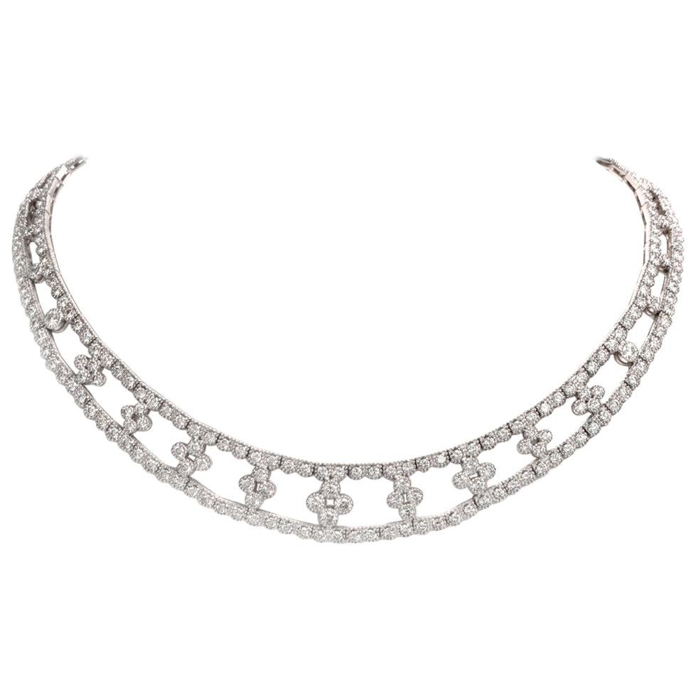 Flower Diamond Collar Choker 18 Karat Gold Necklace