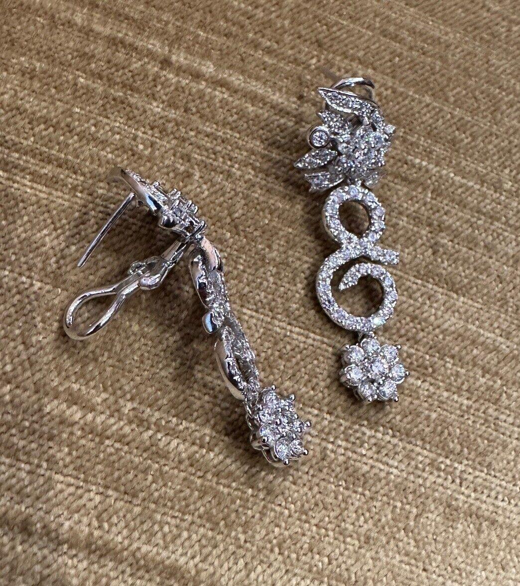 Flower Diamond Drop Earrings 3.00 Carat Total Weight in 14k White Gold In Excellent Condition For Sale In La Jolla, CA