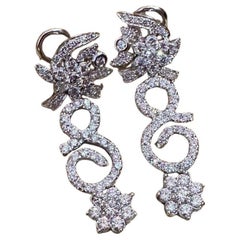 Flower Diamond Drop Earrings 3.00 Carat Total Weight in 14k White Gold
