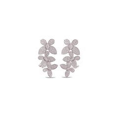 Flower Diamond Earring Cuffs Studded in 18 Karat White Gold