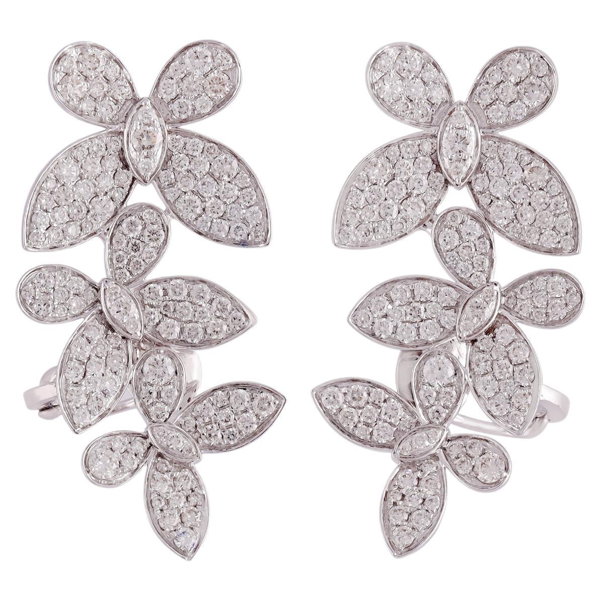 Flower Diamond Earring Cuffs Studded in 18 Karat White Gold For Sale