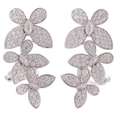Flower Diamond Earring Cuffs Studded in 18 Karat White Gold