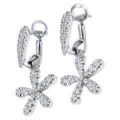 Flower Diamond Earrings 18KT White Gold Unique Dangling Two Ways Design