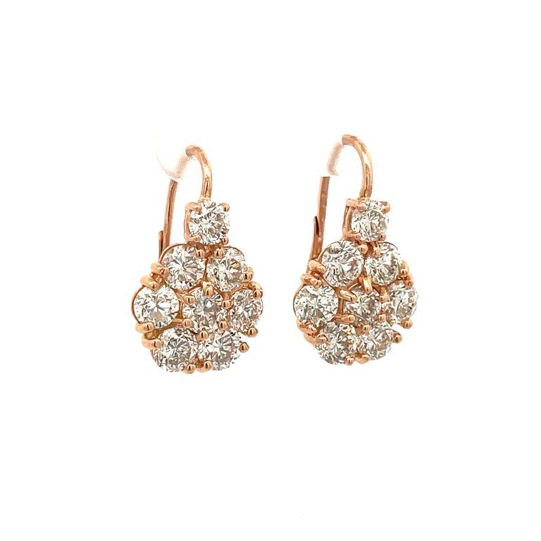 Art Deco Flower Diamond Earrings 7.95ct in Rose Gold 18K For Sale
