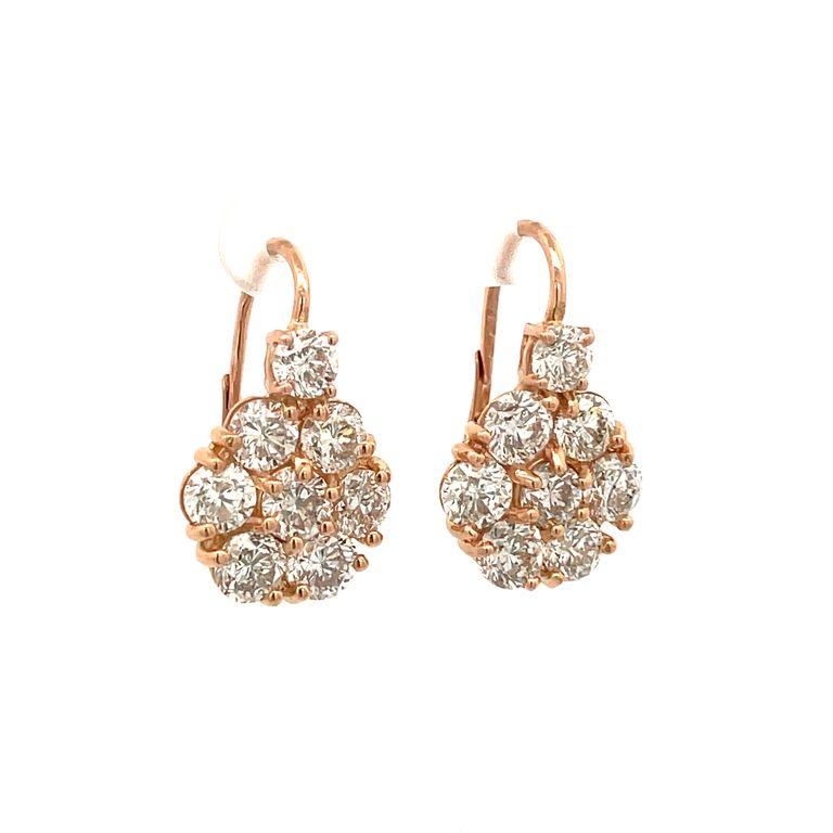 Round Cut Flower Diamond Earrings 7.95ct in Rose Gold 18K For Sale