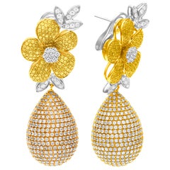 Flower Diamond Earrings in 18 Karat Tri-Color Gold, 12.35 Carat in Diamonds