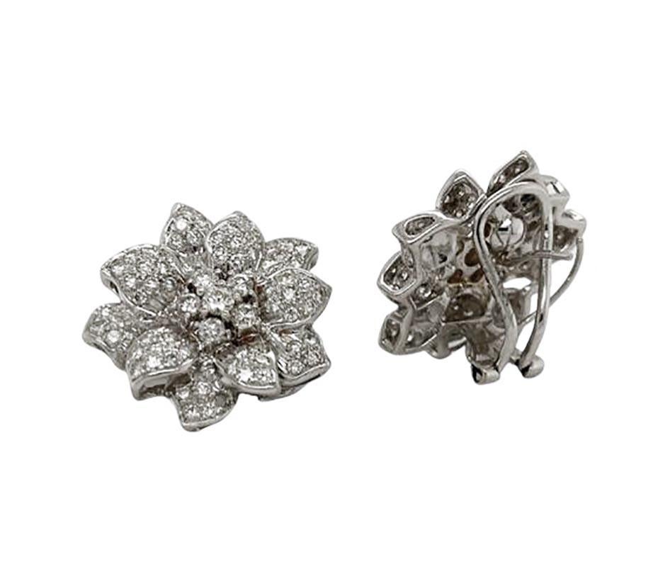 Modern Flower Diamond Earrings with over 5 Carats Set in 14k White Gold