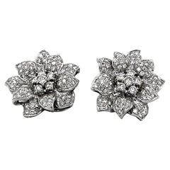 Flower Diamond Earrings with over 5 Carats Set in 14k White Gold
