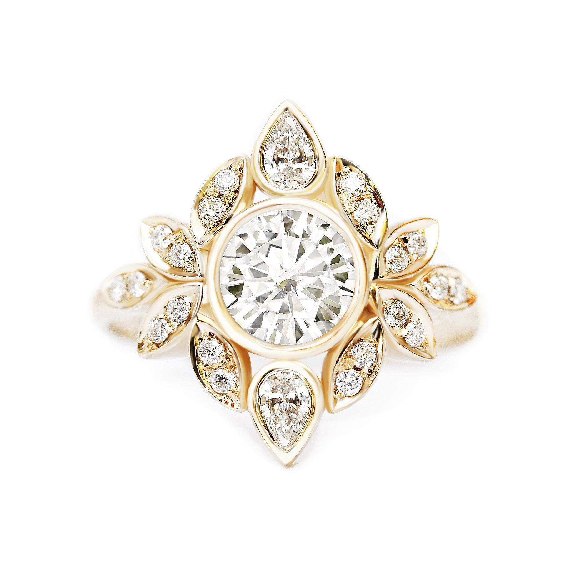 Women's Flower Diamond Engagement Ring, Diamond Ring Guard Lily #5 For Sale