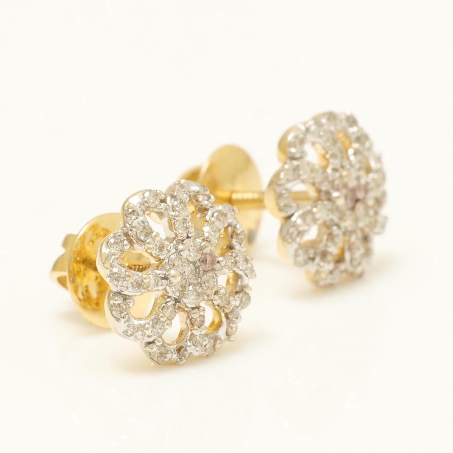 Donna Orecchini con diamante a fiore per tutti i giorni in oro massiccio 14k (certificato) in vendita
