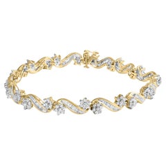 Bracelet à maillons en or jaune 10K avec diamant en forme de fleur, taille ronde et baguette, 3 carats