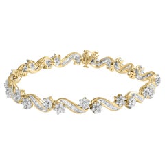 Flower Diamond Link Bracelet Round and Baguette Cut 3 Carats 10K Yellow Gold