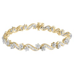 Bracciale A Link con Diamanti a Fiore Taglio Rotondo e Baguette 3 Carati Oro Giallo 10K