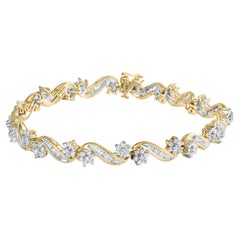 Gliederarmband mit Blumenblumen und Diamanten im Rund- und Baguetteschliff 3 Karat 10K Gelbgold