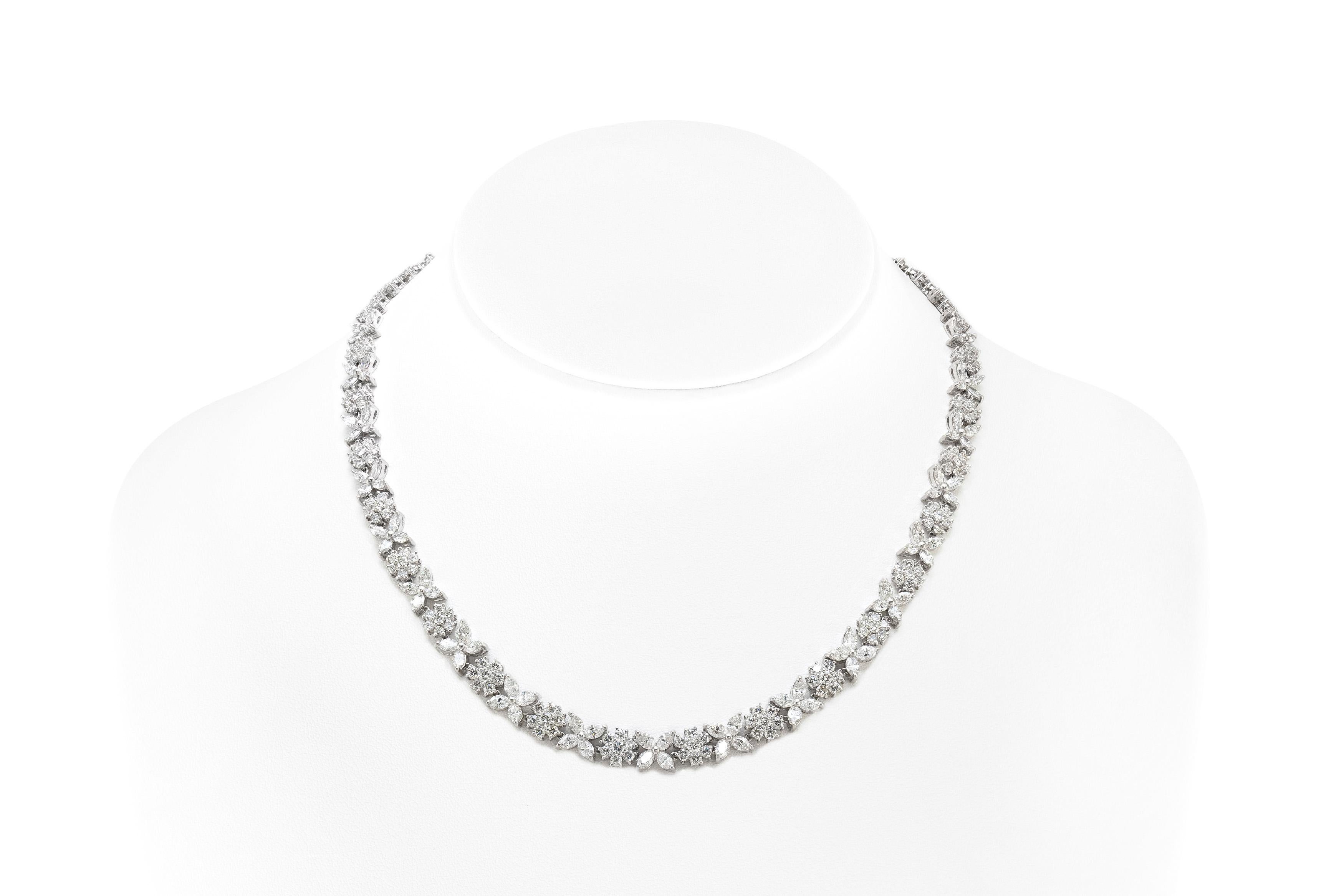 Marquise Cut 18.56 Carat Diamond Flowers Necklace For Sale