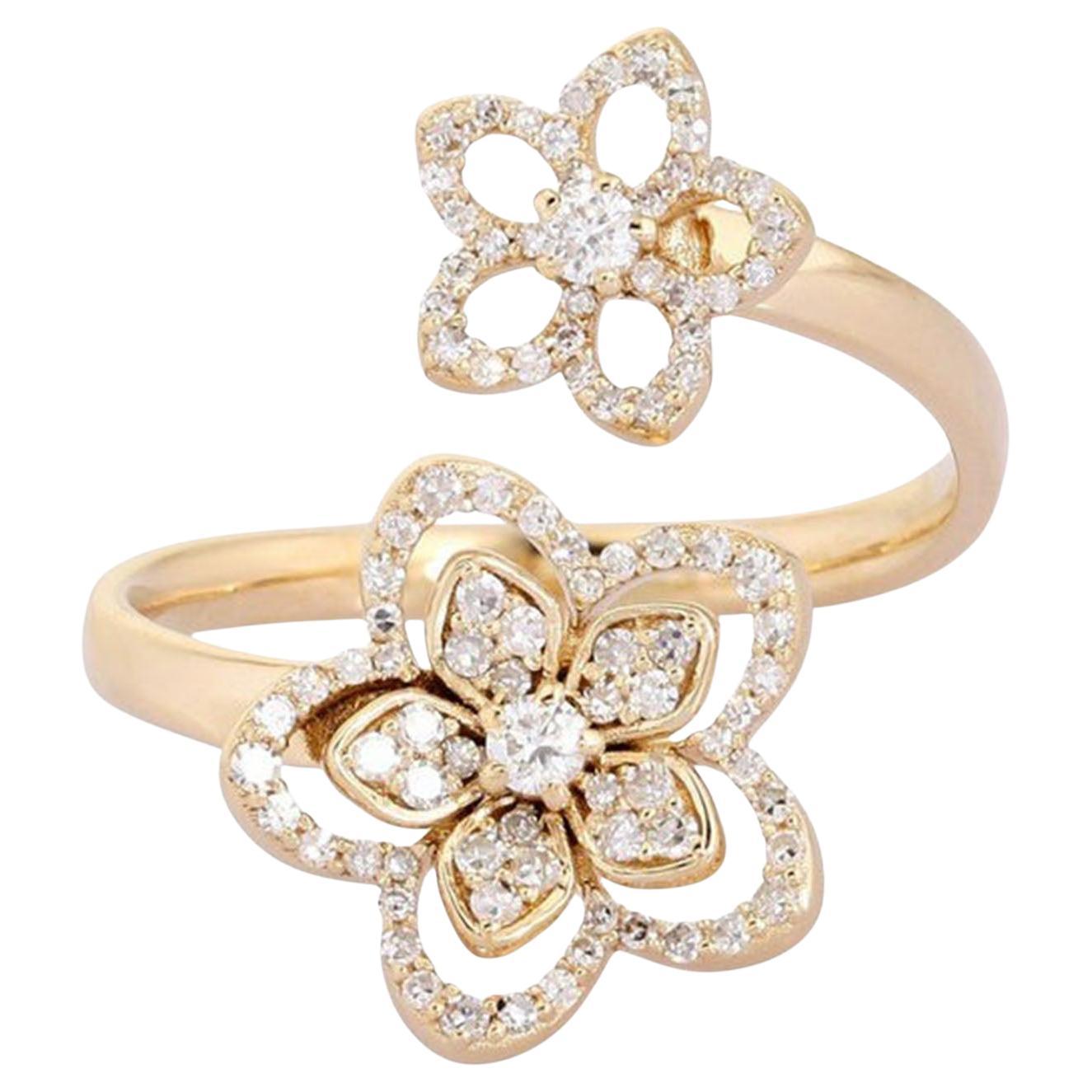 For Sale:  0.40ct Diamond Flower 14K Gold Open Wraparound Ring