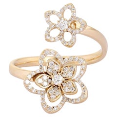 Flower Diamond Open 14K (or 18k upon request) Yellow Gold Wraparound Ring