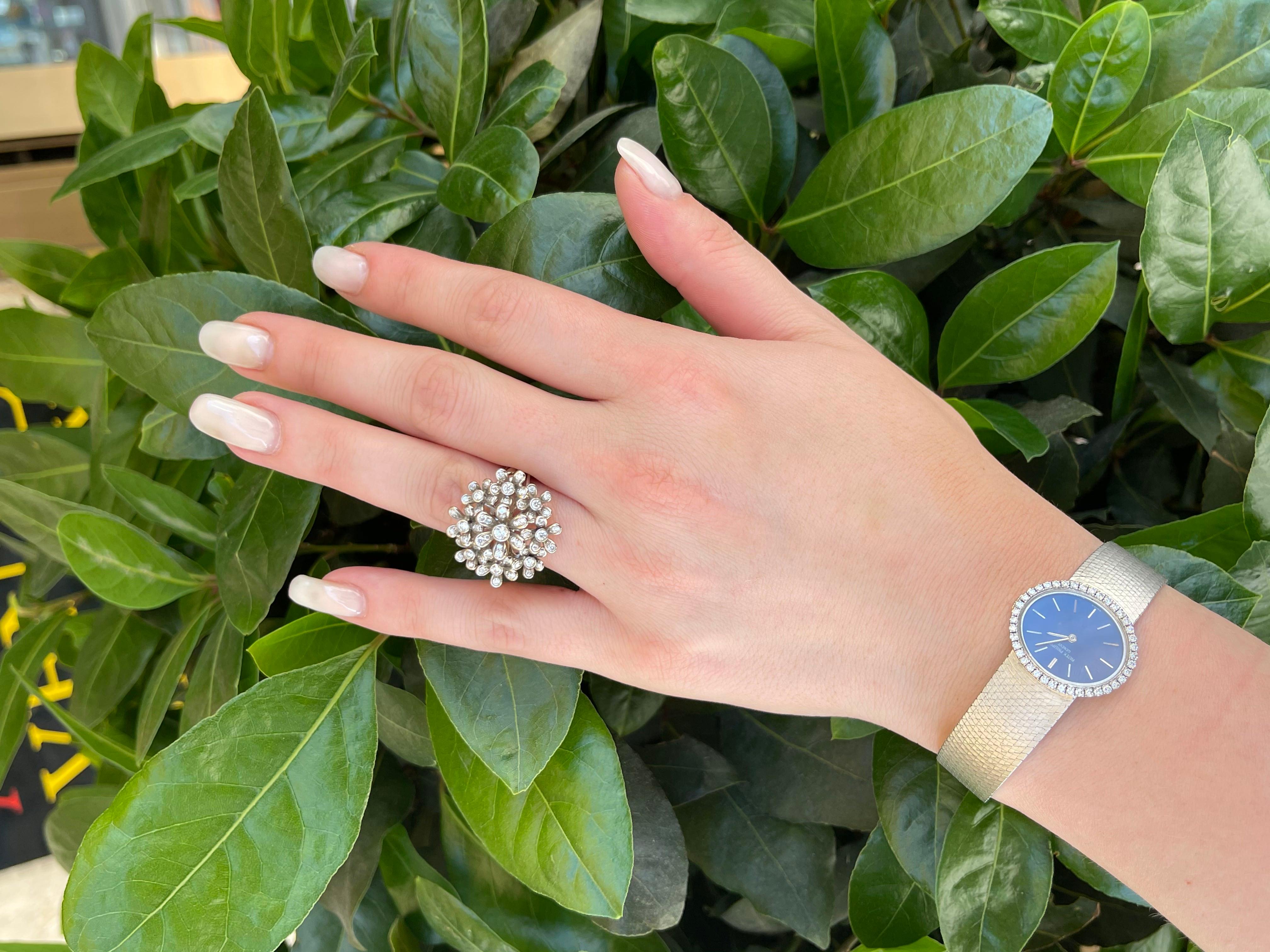 Modern Flower Diamond Ring 18 Karat White Gold For Sale