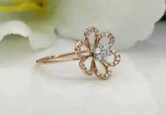 Flower Diamond Ring in 14k Solid Yellow Gold