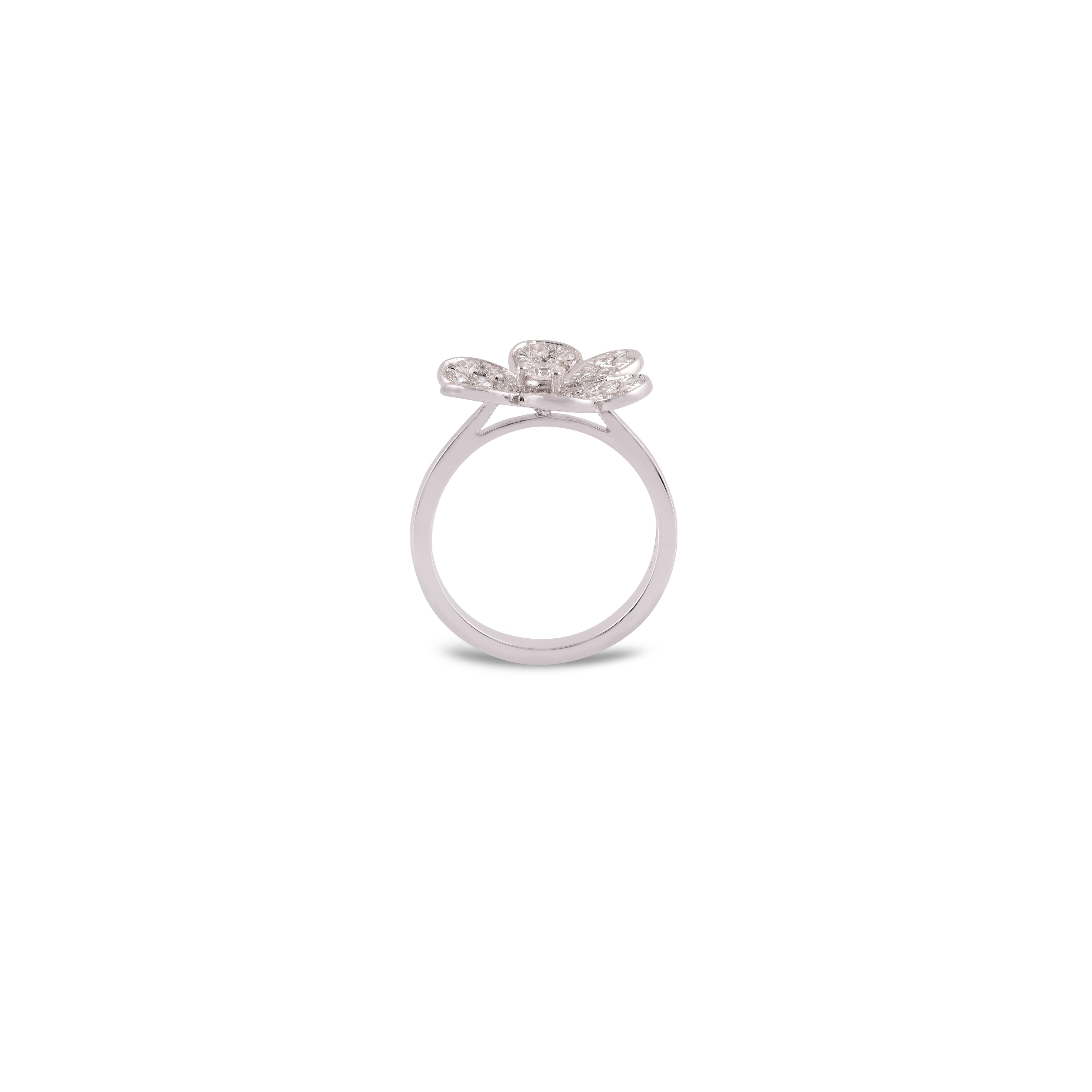 Contemporary Flower Diamond Ring Studded in 18K White Gold For Sale