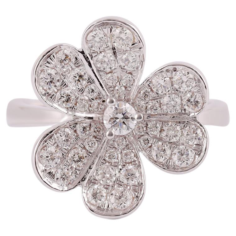 Flower Diamond Ring Studded in 18K White Gold For Sale