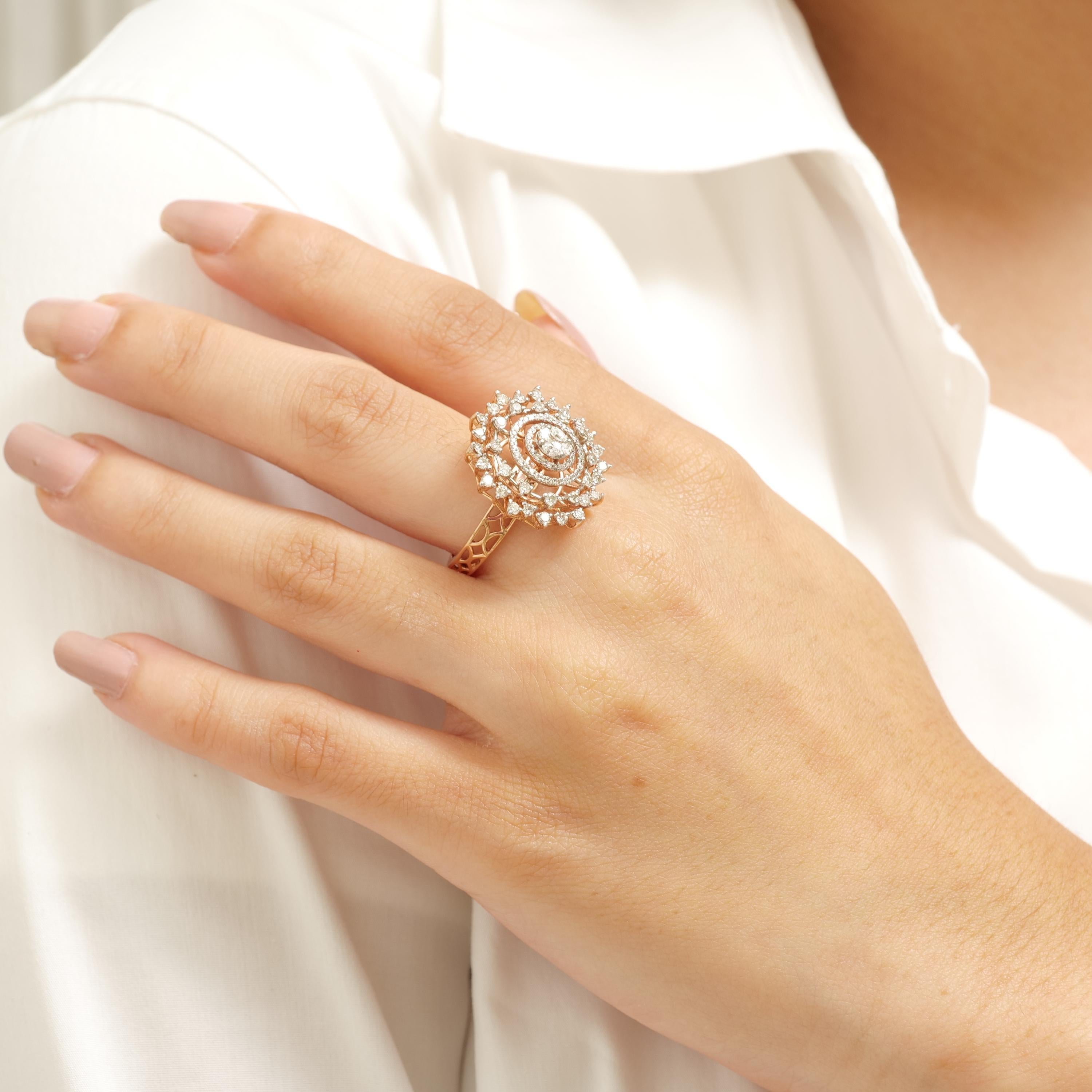 Art déco Bague fleur en or massif 14K avec sertissage illusion (certifié) en vente