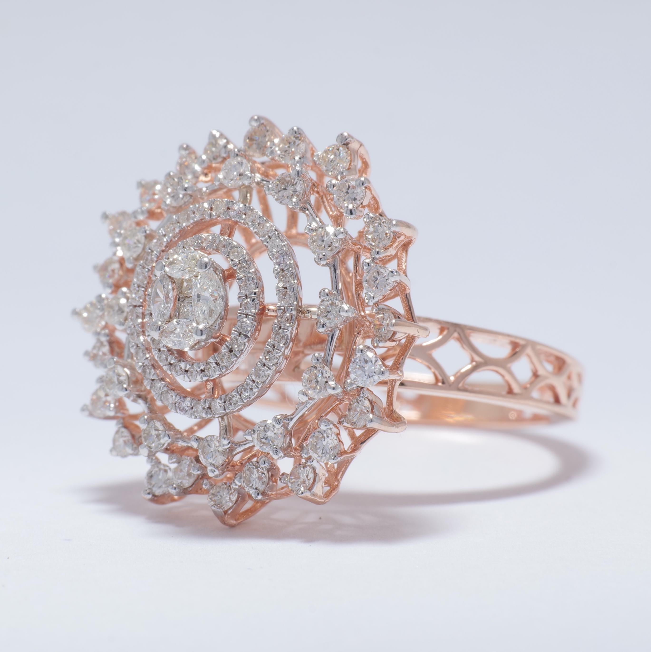 Bague fleur en or massif 14K avec sertissage illusion (certifié) Neuf - En vente à New Delhi, DL