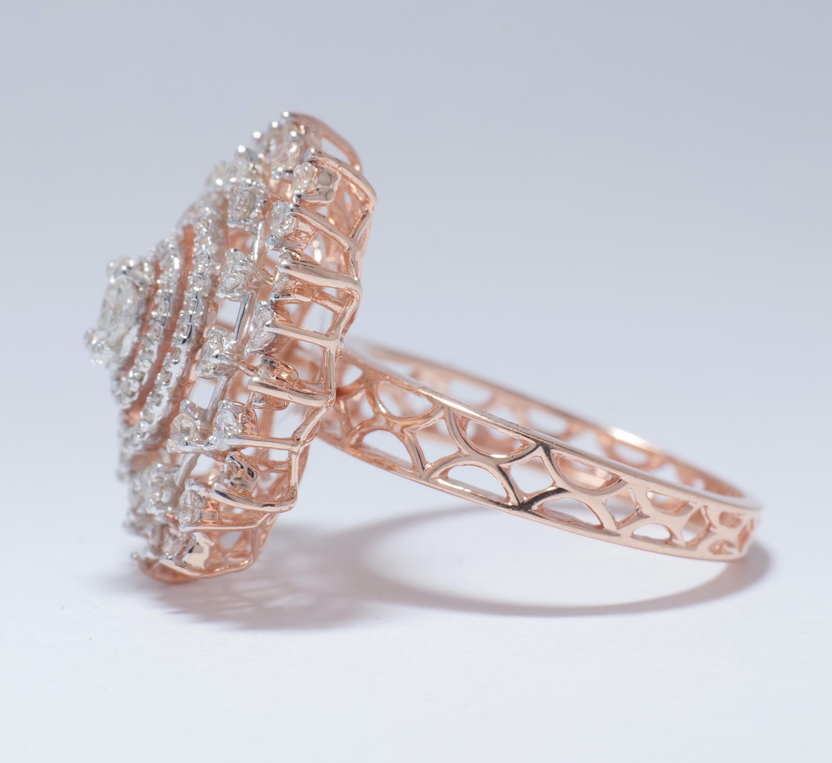 Bague fleur en or massif 14K avec sertissage illusion (certifié) Pour femmes en vente